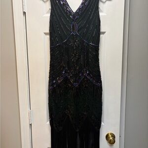Elegant Black, Dark Green and Purple Beaded Dress